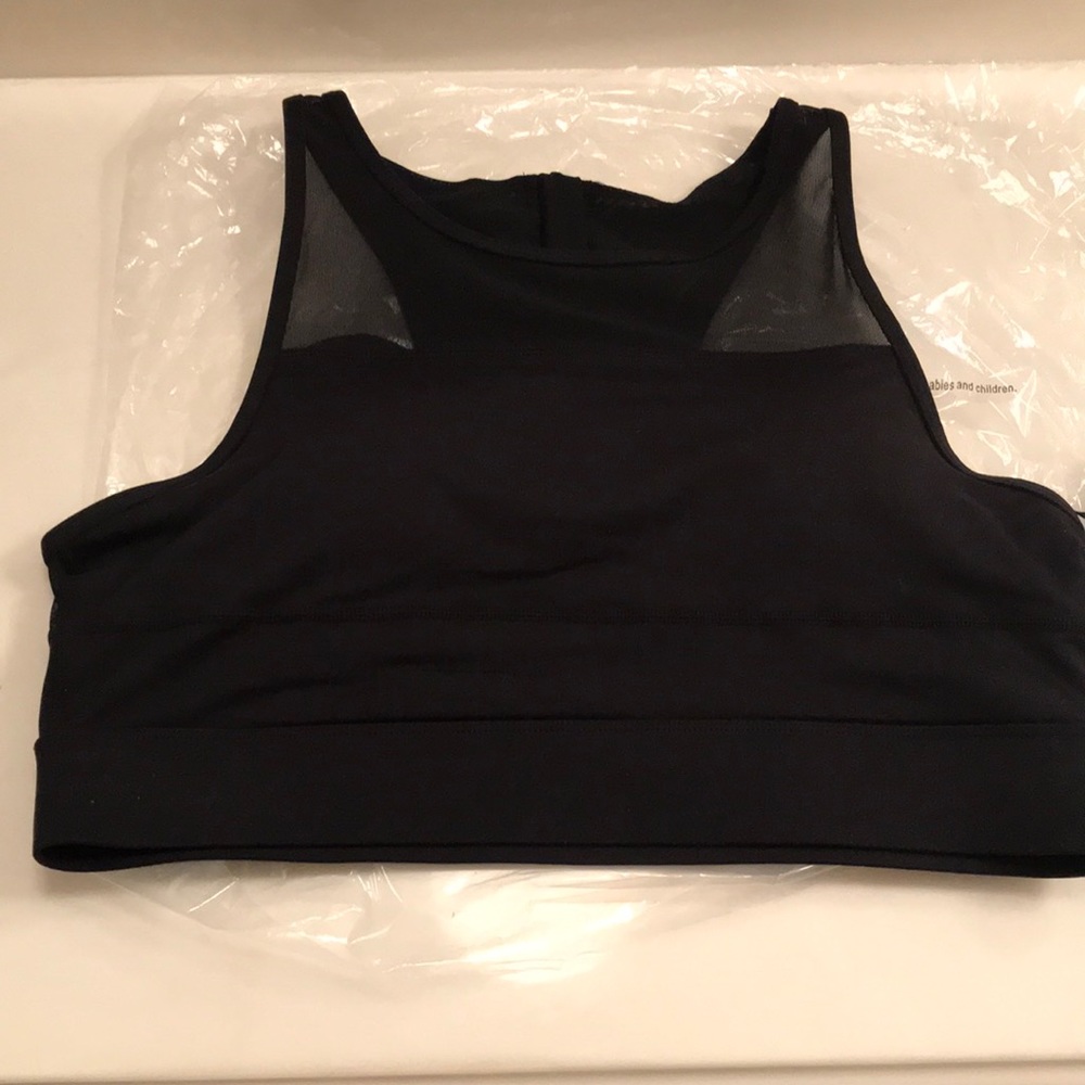 ZYIA Black Mesh Panel High-Neck Sports Bra